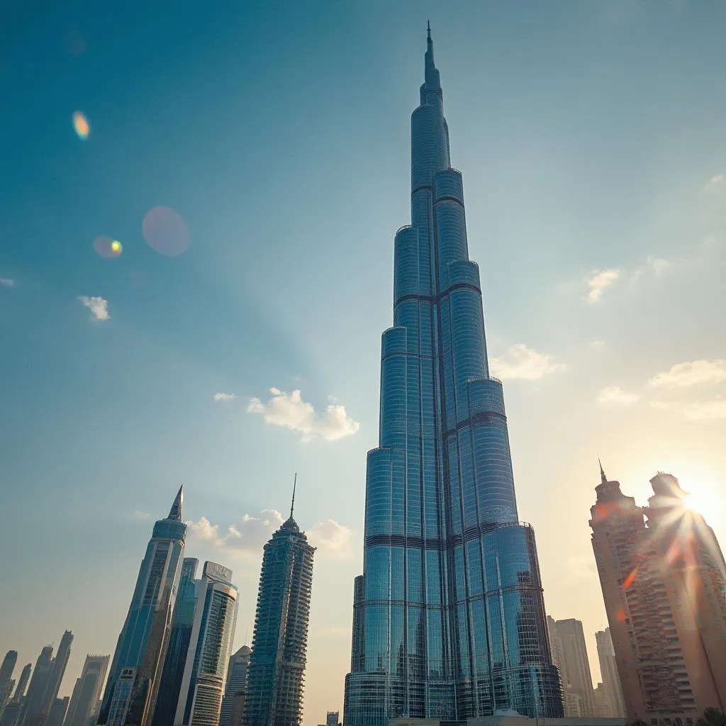 معلم بارز في الإمارات مثل برج خليفة يرمز للنمو والتطور.